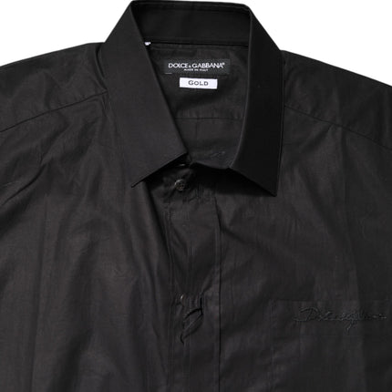Dolce & Gabbana Black GOLD Cotton Collared Formal Dress Shirt