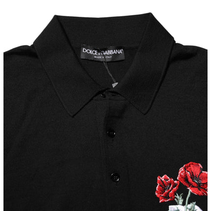 Dolce & Gabbana Black Wool Logo Floral Short Sleeve T-shirt