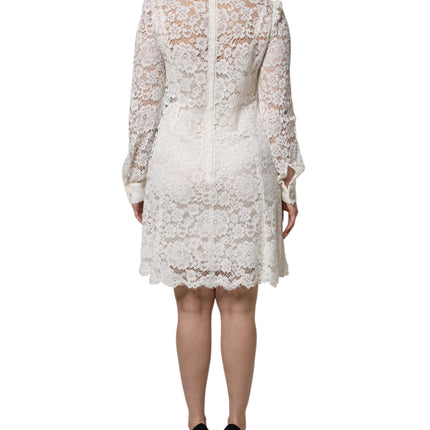 Dolce & Gabbana White Floral Lace Viscose Collared Mini Dress