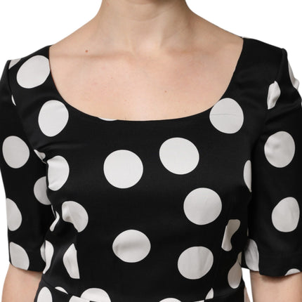 Dolce & Gabbana Black White Polka Dot Silk Sheath Midi Dress