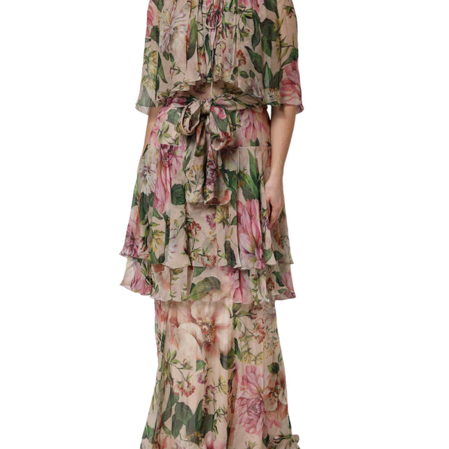 Dolce & Gabbana Multicolor Floral Silk Layered Maxi Dress