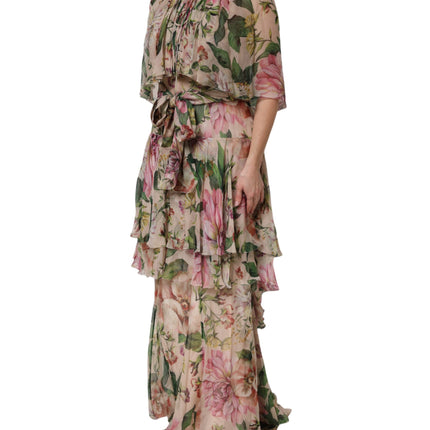 Dolce & Gabbana Multicolor Floral Silk Layered Maxi Dress