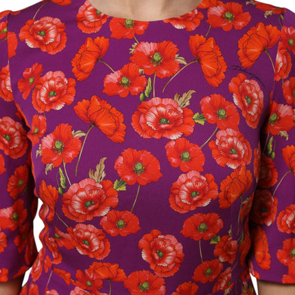 Dolce & Gabbana Purple Silk Floral Print Midi Sheath Dress