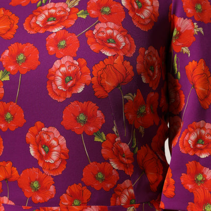 Dolce & Gabbana Purple Silk Floral Print Midi Sheath Dress