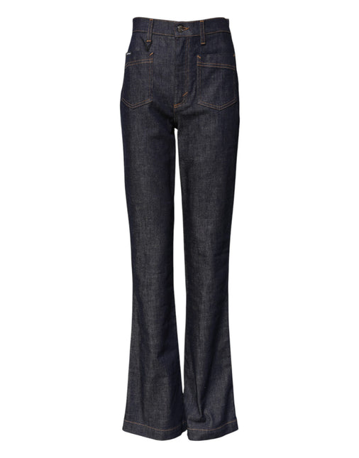 Dolce & Gabbana Dark Blue Cotton Flared Wide Leg Denim Jeans Dolce & Gabbana