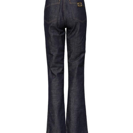 Dolce & Gabbana Dark Blue Cotton Flared Wide Leg Denim Jeans Dolce & Gabbana