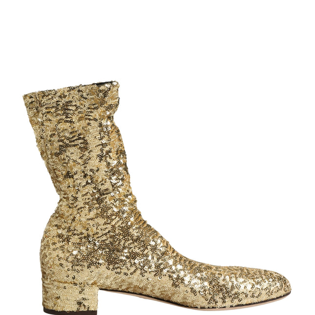 Dolce & Gabbana Gold Sequined Short Boots Stretch Shoes