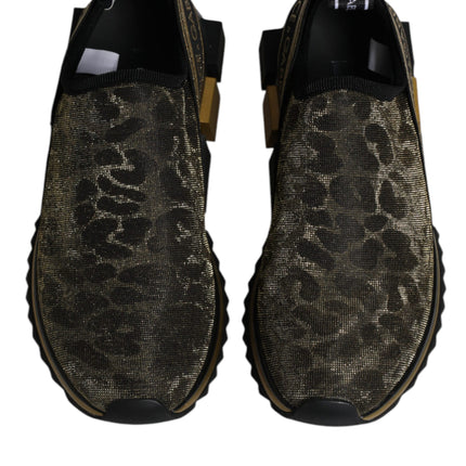 Dolce & Gabbana Gold Glitter Leopard Sorrento Sneakers Shoes