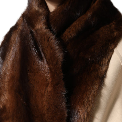 Dolce & Gabbana Black Brown Stripe Fur Shawl Wrap Scarf