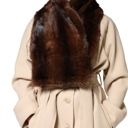 Dolce & Gabbana Black Brown Stripe Fur Shawl Wrap Scarf
