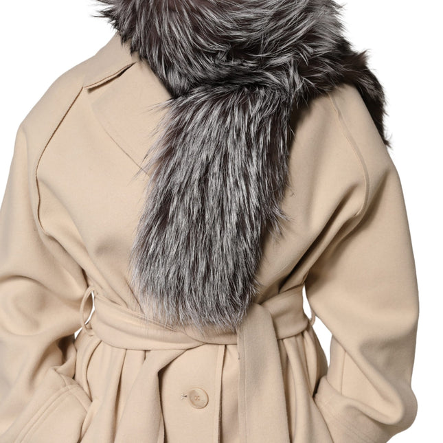 Dolce & Gabbana Gray Fox Fur Neck Wrap Warmer Winter Scarf