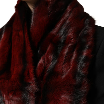 Dolce & Gabbana Black Red Stripe Fur Shawl Neck Wrap Scarf