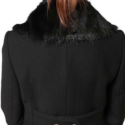 Dolce & Gabbana Black Fur Shawl Neck Wrap Cover Collar Scarf