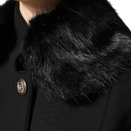 Dolce & Gabbana Black Fur Shawl Neck Wrap Cover Collar Scarf