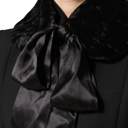 Dolce & Gabbana Black Lamb Fur Women Neck Warmer Winter Scarf