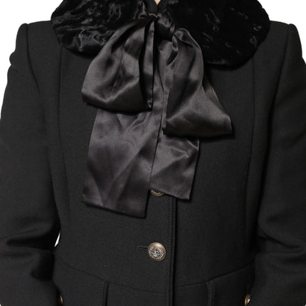 Dolce & Gabbana Black Lamb Fur Women Neck Warmer Winter Scarf