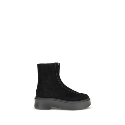 The Row Black Calf Leather Bos Taurus Lace-Up Boots