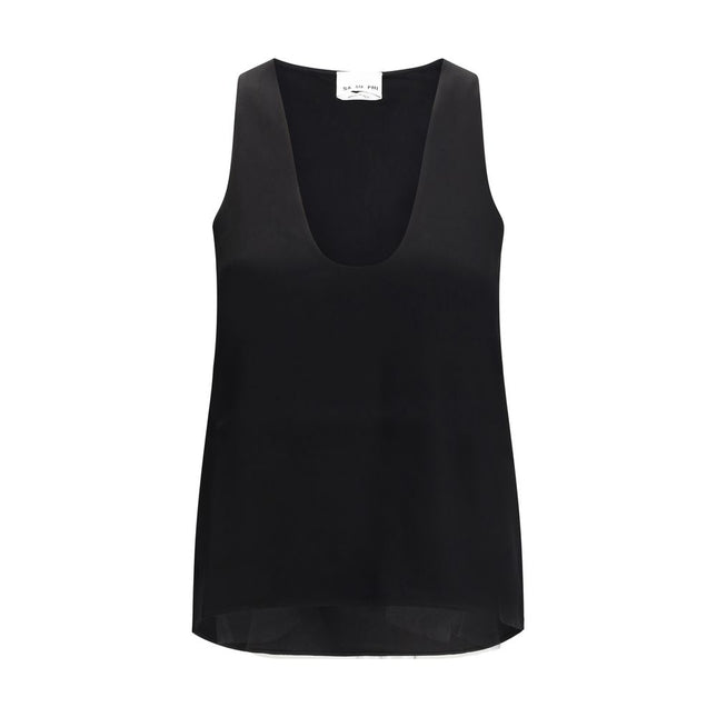 SA SU PHI Black Silk Sleeveles T-Shirt