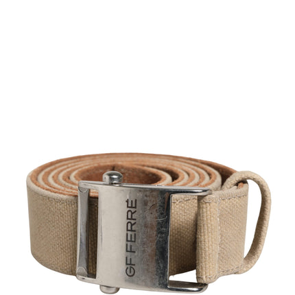 GF Ferre Men Beige Canvas Silver Metal Buckle Cintura Belt
