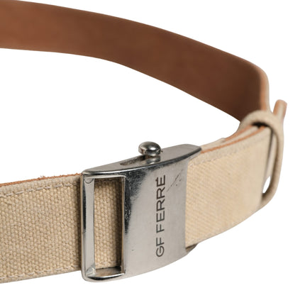 GF Ferre Men Beige Canvas Silver Metal Buckle Cintura Belt
