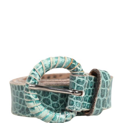 Scervino Street Women Green Leather Croco Print Studded Belt