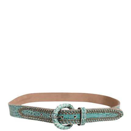 Scervino Street Women Green Leather Croco Print Studded Belt