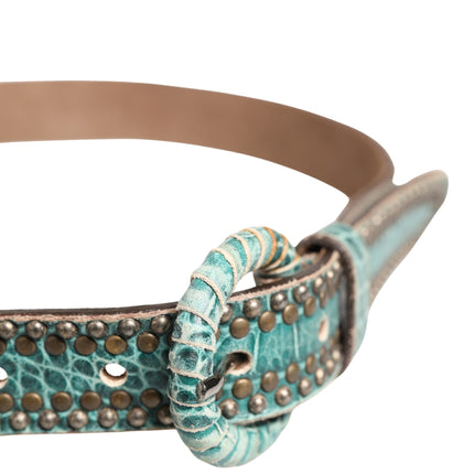 Scervino Street Women Green Leather Croco Print Studded Belt