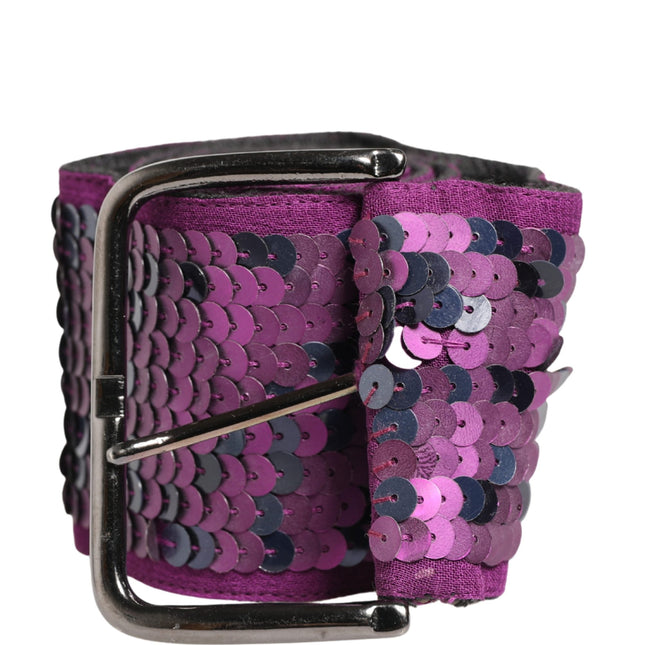 GF Ferre Women Purple Sequined Silver Metal Buckle Belt