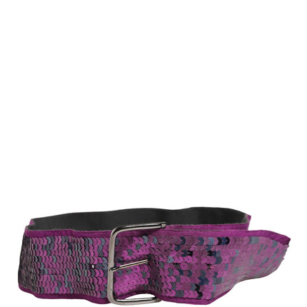 GF Ferre Women Purple Sequined Silver Metal Buckle Belt