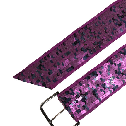 GF Ferre Women Purple Sequined Silver Metal Buckle Belt