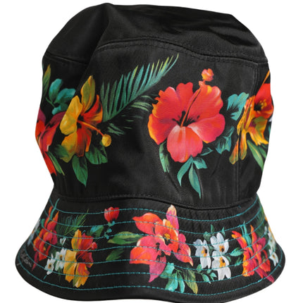 Dolce & Gabbana Men Black Floral Print Nylon Fisherman Cap Hat