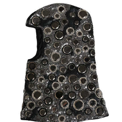 Dolce & Gabbana Black Wool Crystal Embellished Balaclava Hat