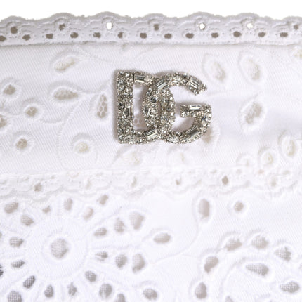 Dolce & Gabbana White Cotton Embroidered DG Crystal Headwear Hat