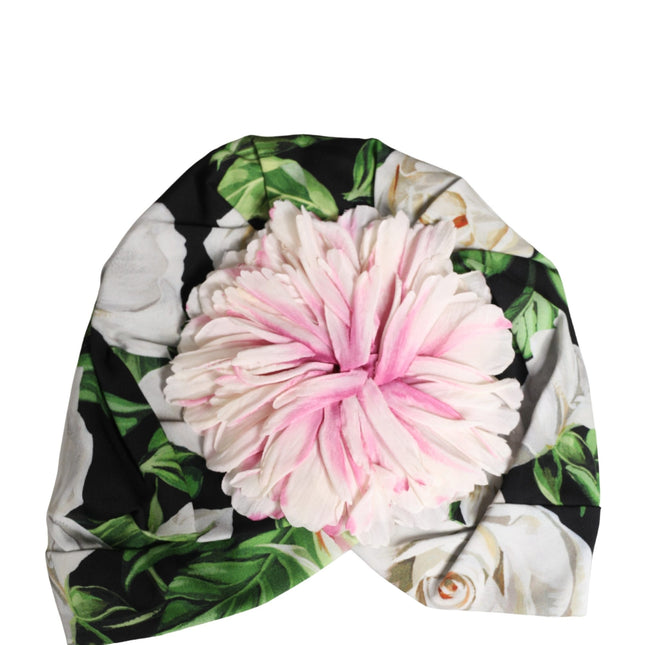 Dolce & Gabbana Black Floral Motif Turban Headwear Women Hat