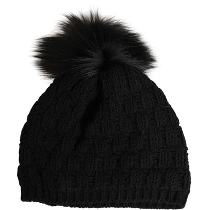 Dolce & Gabbana Black Acrylic Knitted Fur Winter Beanie
