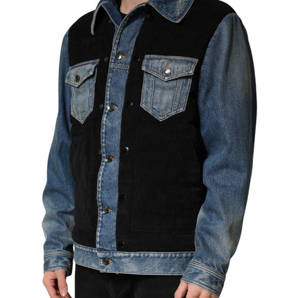 Dolce & Gabbana Black Blue Cotton Denim Blouson Men  Jacket