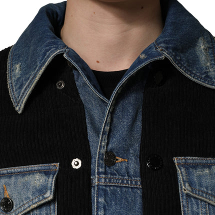 Dolce & Gabbana Black Blue Cotton Denim Blouson Men  Jacket