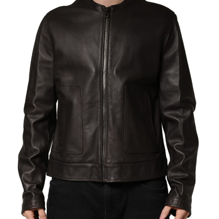 Dolce & Gabbana Black LambskinLeather Full Zip Biker Jacket