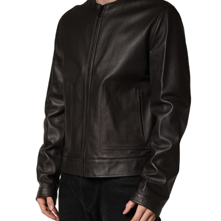 Dolce & Gabbana Black LambskinLeather Full Zip Biker Jacket