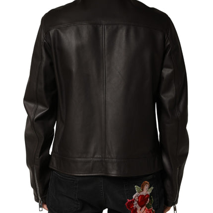Dolce & Gabbana Black LambskinLeather Full Zip Biker Jacket