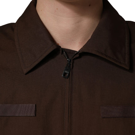 Dolce & Gabbana Brown Cotton Stretch Full Zip Bomber Jacket