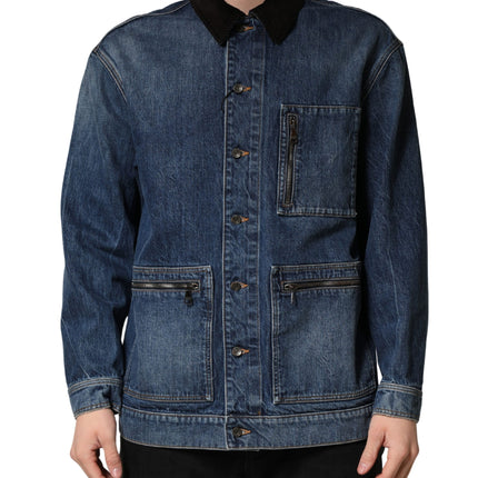 Dolce & Gabbana Black Blue Cotton Denim Blouson Men Jacket