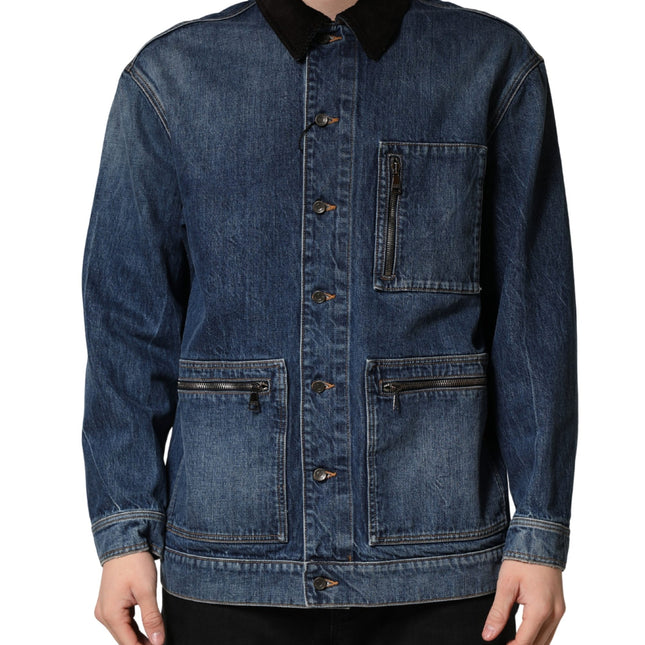 Dolce & Gabbana Black Blue Cotton Denim Blouson Men Jacket