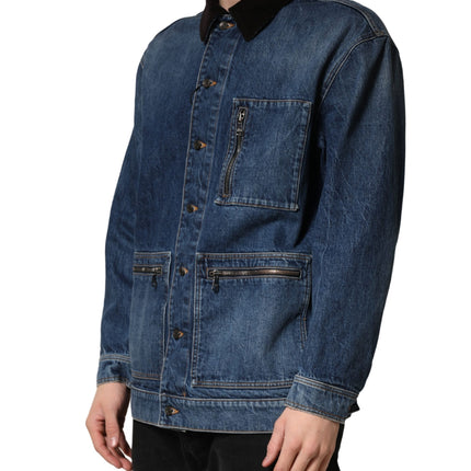 Dolce & Gabbana Black Blue Cotton Denim Blouson Men Jacket