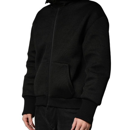 Dolce & Gabbana Men Black Hooded Full Zip Bomber Jacket