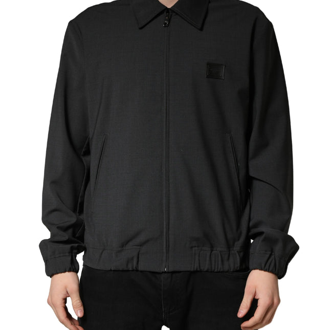 Dolce & Gabbana Black Wool Logo Full Zip Men Bomber Jacket