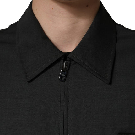Dolce & Gabbana Black Wool Logo Full Zip Men Bomber Jacket