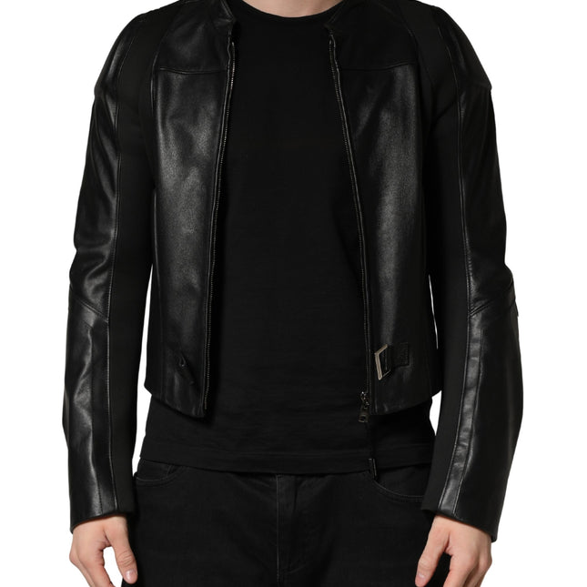Dolce & Gabbana Black Nylon Full Zip Men Biker Coat Jacket