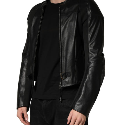 Dolce & Gabbana Black Nylon Full Zip Men Biker Coat Jacket