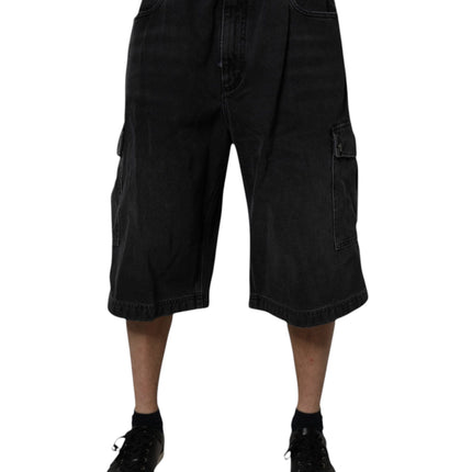 Dolce & Gabbana Black Mid Waist Denim Cargo Bermuda  Shorts